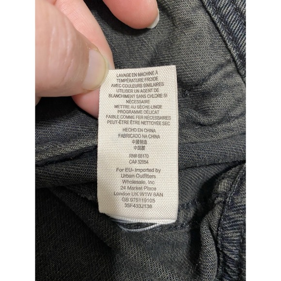 Free People Women's Small Black Distressed Denim Jacket Knit Sleeves Hood Grunge - Picture 6 of 12